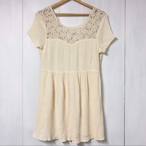 Cotton Candy Cream Boho Floral Mini Dress - Picture 1 of 5